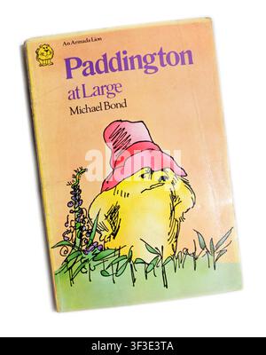 Fotografie von Paddington auf freiem Fuß von Michael Bond, Buchcover auf hellem Hintergrund. Studioaufbau Stockfoto