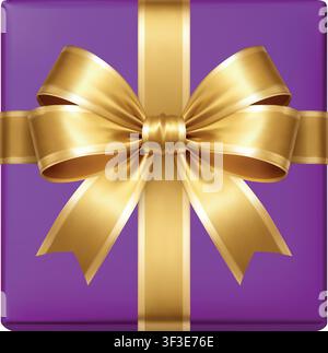 Lila Geschenkschachtel mit goldenem Band isoliert auf weißem Hintergrund. Luxusgeschenk-Symbol für Vatertagsfeier-Motive Stock Vektor