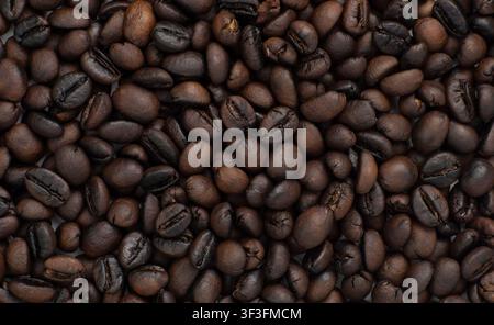 Geröstete Kaffeebohnen Textur Vollformat Lebensmittelhintergrund Stockfoto