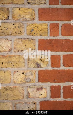 Nahaufnahme einer gelb-orange-roten Ziegelwand, Chelsea, London, Großbritannien, England, Großbritannien Stockfoto