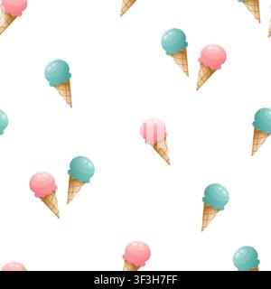 Ein nahtloses Muster mit rosa und blauen Eiswaffeln Stock Vektor