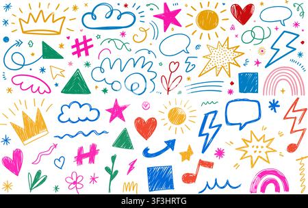 Handgezeichnete Doodle und Formen Bunte Skizzen-Vektor-Sammlung Stock Vektor