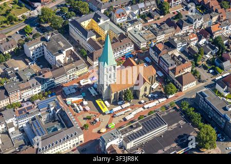 Luftbild, evang. Pauluskirche mit Wochenmarkt, Mitte, Hamm, Ruhrgebiet, Nordrhein-Westfalen, Deutschland ACHTUNGxMINDESTHONORARx60xEURO Stockfoto
