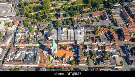 Luftbild, City und evang. Pauluskirche mit Wochenmarkt, Mitte, Hamm, Ruhrgebiet, Nordrhein-Westfalen, Deutschland ACHTUNGxMINDESTHONORARx60xEURO *** Luftbild des Stadtzentrums und der evangelischen Pauluskirche mit dem Wochenmarkt, Mitte, Hamm, Ruhrgebiet, Nordrhein-Westfalen, Deutschland ACHTUNG: Mindest honorar 60 EUR Stockfoto