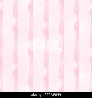 Nahtloses Aquarellmuster mit weichen rosa vertikalen Streifen. Eleganter und minimalistischer handgezeichneter Hintergrund für Textildrucke, Babybekleidung, Verpackung Stockfoto