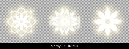 Leuchtendes, glänzendes abstraktes geometrisches Blumen-Logo-Vorlagenpaket. Geschäftliche abstrakte Ikone isoliert auf transparentem Hintergrund. Verwendung für Logo, Zeichen, Symbol, Web, Stock Vektor