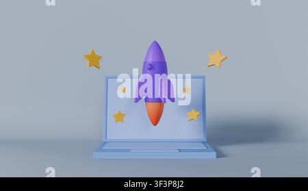 Projektstart-Symbol, 3D-Illustration aus der Webentwicklungssammlung Stockfoto