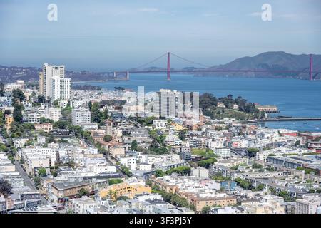 Golden Gate Bridge, Coit Tower, San Francisco, Kalifornien. Stockfoto