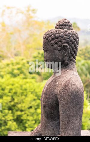 Eine Buddha-Statue im Borobudur-Tempel in Yogyakarta, Java, Indonesien. Stockfoto