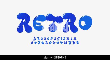 Retro Liquid Font Logo Alphabet Fluid Effect Buchstaben-Set Moderne Typografie, Kreatives Typografisches Design für Verspielten Titeltext, Wasserfest-Schlagzeile Stock Vektor