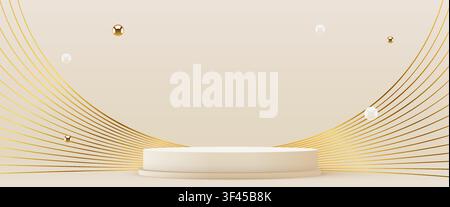Minimalistisches Luxus-Podium mit Goldlinien zur Produktpräsentation. Eleganter Hintergrund für die Produktpräsentation. Vektorillustration Stock Vektor