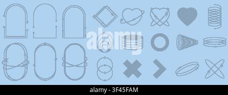 Kreuzstichrahmen und abstrakte geometrische Formen. Moderne Elemente im minimalen Y2K-Stil. Stock Vektor