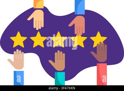 Hände bewerten fünf Sternen - maximale positive Bewertung in abstrakter Dekoration - Vektorillustration für gute Bewertung, Service, Qualität Stock Vektor