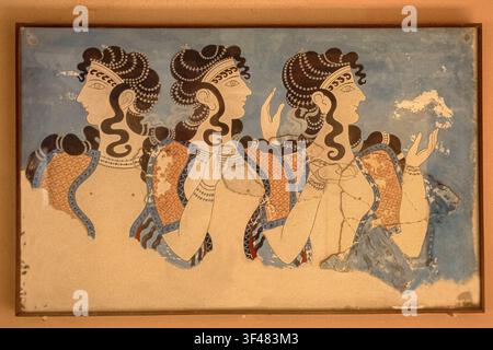 Griechenland, Kreta: Heraklion Knossos-Palast, Fresko Damen in Blau Stockfoto