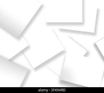 Überlappende leere Papierkarten werfen weiche Schatten und bieten eine saubere, helle Hintergrundtextur, ideal zum Hinzufügen von Text, Logos oder Kunstwerken. Stockfoto