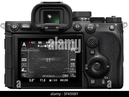Moderne spiegellose Digitalkamera, Fokussierungsbildschirm isoliert. Sucherkamera gefiltert. DSLR-Spiegellose Kamera, REC-Overlay. Recorder-Cam-Anzeige f Stock Vektor