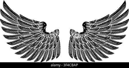 Federvogel Engel, Adler oder pegasus Flügel Design Illustration in einem Vintage Holzschnitt oder Gravur Stil. Stock Vektor