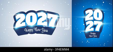 Neujahrsgruß 2027 mit eleganten 3D-blauen Zahlen, festlichen Glitzereffekten, modernem Feierdesign für Weihnachtskarten, Partybanners und kreative Eventvorlagen. Stock Vektor