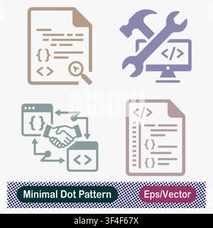 Minimaler Punktmuster-Softwareentwicklung, Code-Review, API-Integration und Skriptierung von Vektor-Icons-Set Stock Vektor