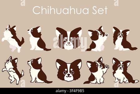 Einfache und bezaubernde Chihuahua-Illustrationen-Set Stock Vektor