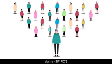 Gesellschaftskonzept. Menschenmenge auf weißem Hintergrund, isolierte Vektorillustration im Flatstyle. Panorama Stock Vektor