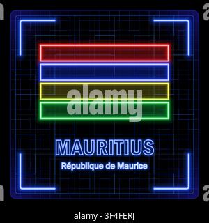 Symbol der Flagge von Mauritius. Tech-Cyber-Datenkonzept, bearbeitbare Striche-Flaggenkollektion, helles Neon-Design. Stock Vektor