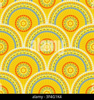 Gestrichelte Linien in Muschelformen, nahtloses Vektormuster, abstrakter geometrischer Hintergrund, Boho Ethno-Design mit konzentrischen Halbkreisen und Kreisen mit Stock Vektor