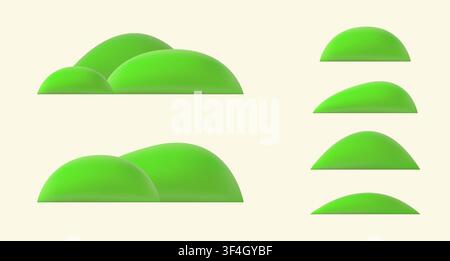 Süßer 3D-Frühlingshügel, bedeckt mit grünem Gras. Cartoon-Landschaftselemente und Komposition für Kinderillustrationen, Naturszenen, Außenumgebungen Stock Vektor