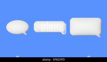 3D-Chat-Cloud-Symbole. Weiße Nachrichtenblasen für Gesprächs-Apps und digitale Konversationen Stock Vektor