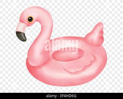 Aufblasbarer Schwimmring mit pinkem Flamingo im Aquarellstil, Sommer-Pool-Schwimmring-Spielzeug für den Strandurlaub als Vektor. Stock Vektor