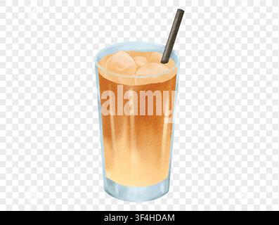 Eisgekühlter Milchtee in Glas-Wasserfarben-Vektor. Stock Vektor