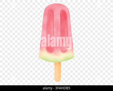 Vektorillustration im Aquarellstil eines pinken Eis am Stiel. Stock Vektor