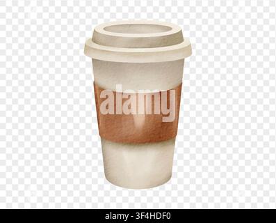 Watercolor-Illustration einer Takeaway-Kaffee-Tasse, isolierter Vektor. Stock Vektor