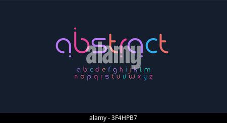 Abstrakte moderne farbige Schrift für Logo auf schwarzem Hintergrund. Bunte Buchstaben mit Punkten, flacher Cartoon-Stil-Vektor-Großbuchstaben-Alphabet für kreatives Logo Stock Vektor