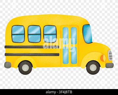 Gelbe Aquarell-Schulbus-Illustration für Schülertransport und Bildungsvektor. Stock Vektor