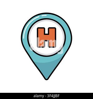 Isoliertes Vektorsymbol für Krankenhaus- oder Heliport-Zeiger. Zeichen für Medizin und medizinische Unterstützung. Graph-Symbol für medizinisches Website- und Apps-Design, Logo, App, UI Stock Vektor