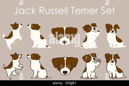 Einfache und niedliche Jack-Russell-Terrier-Illustrationen-Set Stock Vektor