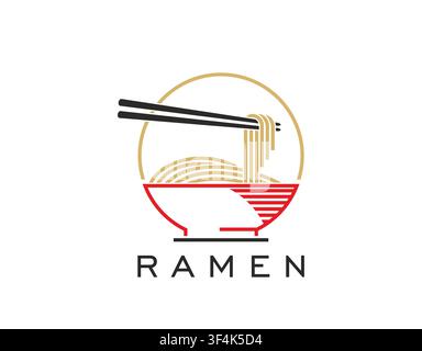 Ramen-Symbol, Schüssel mit asiatischen Nudeln und Stäbchen Stock Vektor