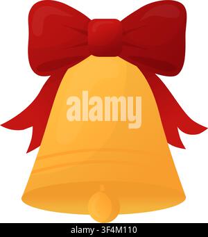 Weihnachtsglocke mit roter Schleife. Flache Vektorillustration. Festlicher Feiertags-Clipart für Grußkarten, Einladungen, Geschenzetiketten, Verpackungen, Partydekoration, Poster Stock Vektor