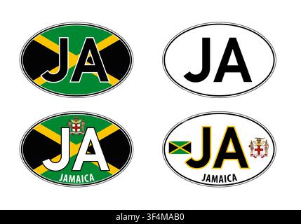 Jamaika, ovaler internationaler Fahrzeugregistrierungskode-Nummernschild-Aufkleber, Vektorillustration Stock Vektor
