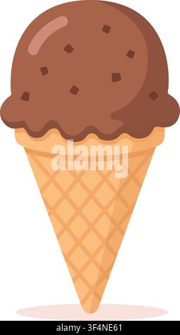 Eine köstliche einzelne Schokoladeneis Kugel in einer knusprigen Waffeltüte Vektorillustration isoliert auf weißem Hintergrund. Dieser klassische süße Su Stock Vektor