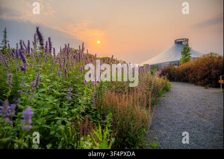 Sonnenuntergang über das Leaf-Konservatorium und den Agastache-Garten, Assiniboine Park, Winnipeg Stockfoto