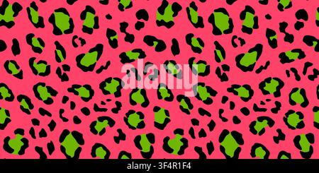 Trendiges rot-grünes Leoparden-Muster ohne Ende. Wiederholter lebhafter Geparden-Hintergrund. Wiederholte exotische Tierhautoberfläche für Textildesign, Modedruck. Helle Safari-Themen-Tapete. Vektor-Hintergrund Stock Vektor