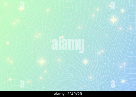 Gradient-Sternmuster auf abstraktem Y2K-Hintergrund. Geometrisches Gitter mit Glitzereffekten und Retro-90s-Ästhetik. Niedliches Pastell-Design-Element für Poster Stock Vektor