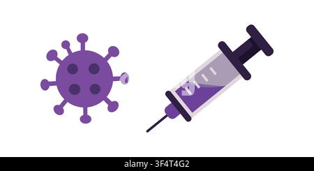 Coronavirus COVID-19-Impfkonzept mit medizinischer Spritze und Viruszell-Vektorillustration auf weißem Hintergrund isoliert Stock Vektor