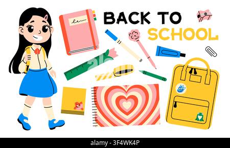 Sammmlung von Schulsachen für die Rückreise zur Schule Stock Vektor