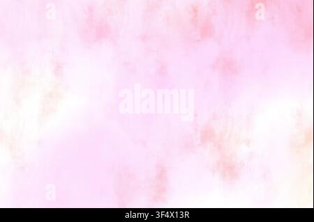 Weiche pastellrosa Aquarelltexturhintergrund mit verblassten Rouge- und Cremetupfen, abstrakter bemalter Papierhintergrund für Hochzeit, Valentinstag und Femininität Stockfoto