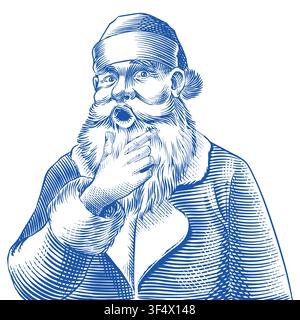 Vollständig handgezeichnete Illustration des Weihnachtsmannes. Gestochene Schraffur im traditionellen Stil für den modernen Werbeeinsatz. Stock Vektor
