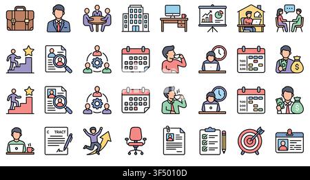 Satz moderner Büro- und Business-Flachlinien-Icons Stock Vektor
