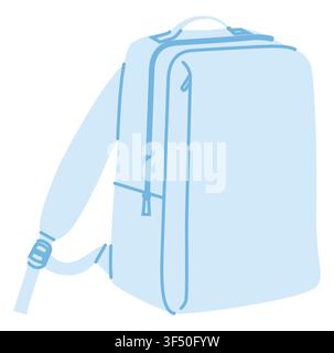Laptop Rucksack Silhouette Tasche. Mode Accessoire technische Illustration. Vektor Schultasche vorne 3-4 Ansicht für Männer, Frauen, Unisex Stil, flache Handtasche CAD Modell Skizze Umriss isoliert Stock Vektor